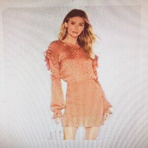Tularosa Edie Dress-Copper/Rust-Size X Small-Ruffles/Rushing Fitted-Long Sleeve